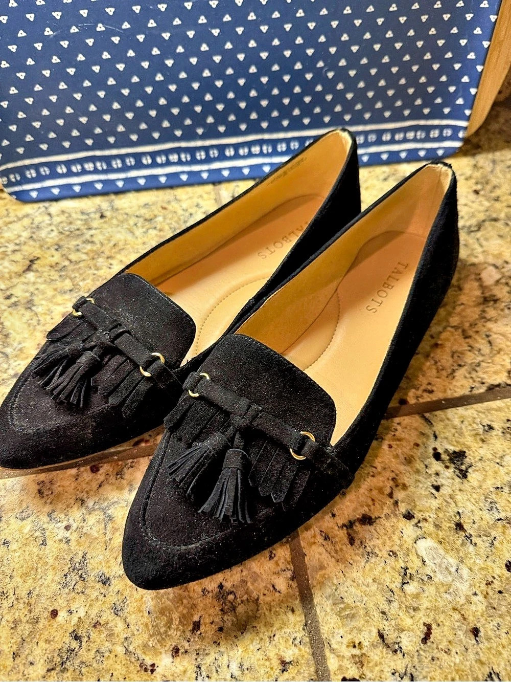 Talbots Black Suede Tassel Pointed Toe Loafer Flats Black US 8M